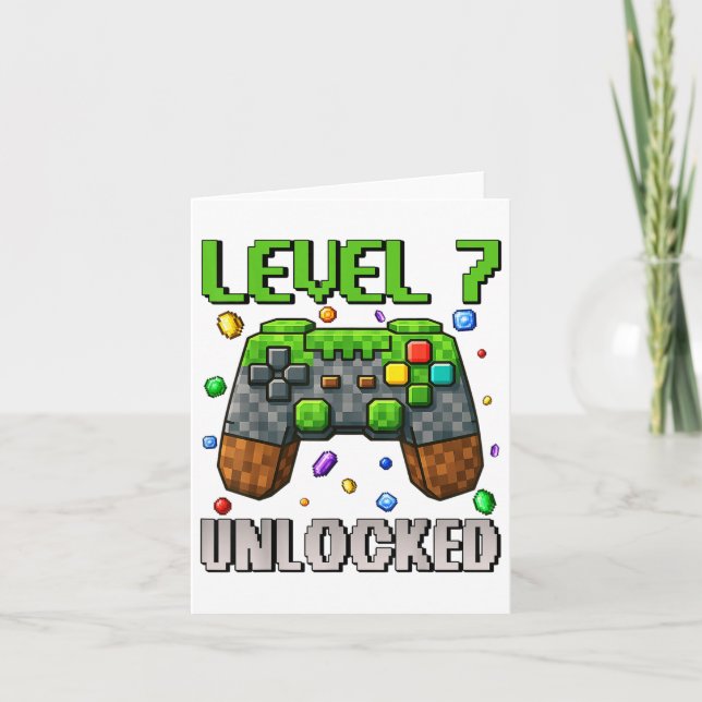 Birthday Boy Level 7 Unlocked 7th Birthday Game Pi Card (Front)