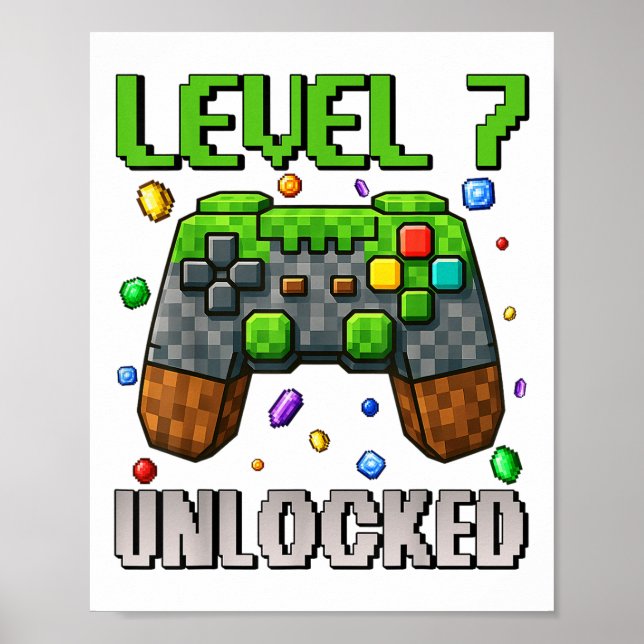 Birthday Boy Level 7 Unlocked 7th Birthday Game Pi Poster (Front)