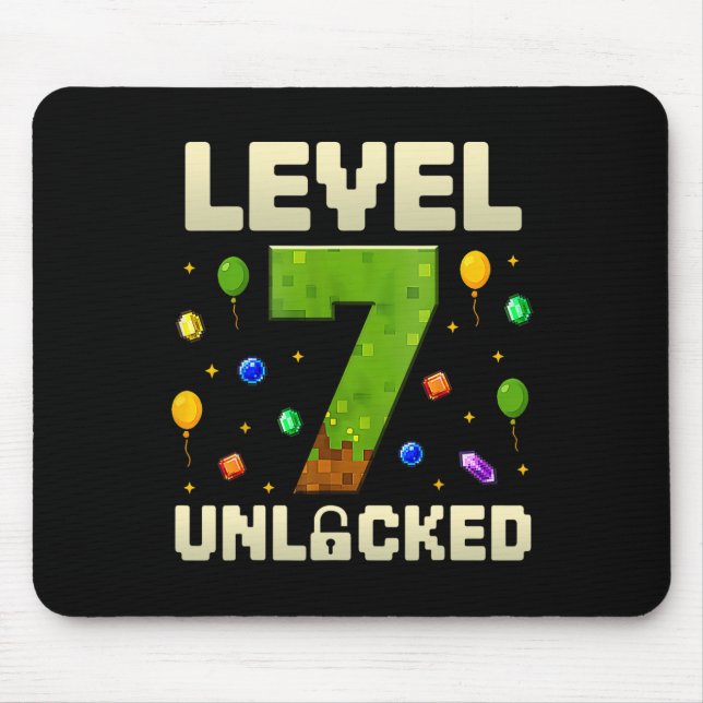 Birthday Boy Level 7 Unlocked 7th Birthday Pixel G Mouse Pad (Front)