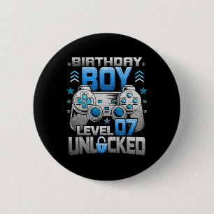 Birthday Boy Level 7 Unlocked Video Game Party  6 Cm Round Badge