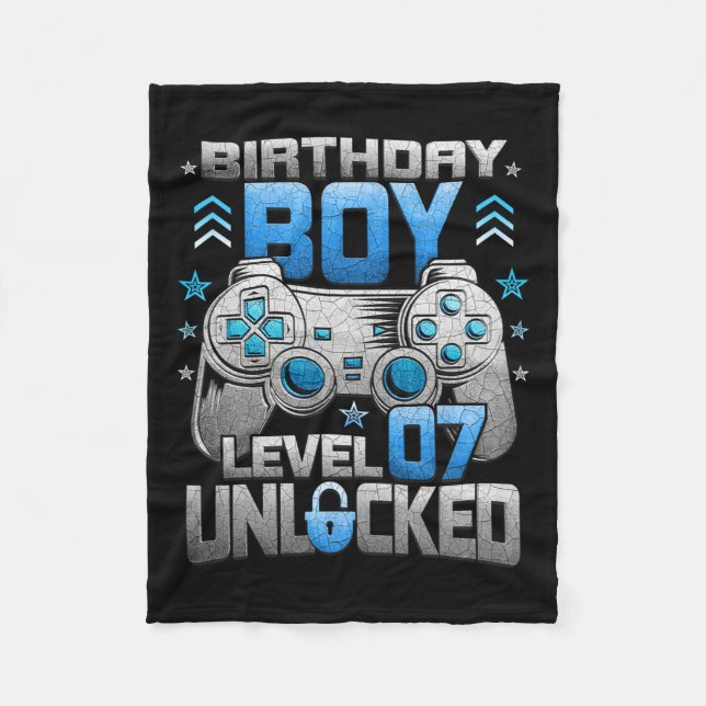 Birthday Boy Level 7 Unlocked Video Game Party  Fleece Blanket (Front)