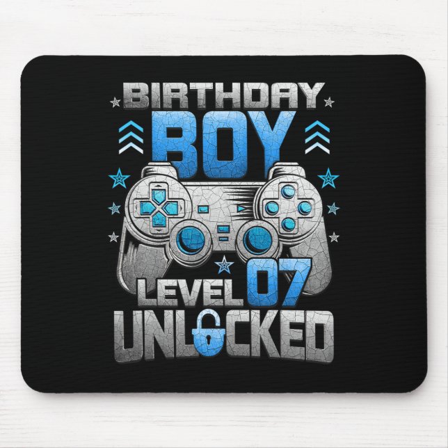 Birthday Boy Level 7 Unlocked Video Game Party  Mouse Pad (Front)