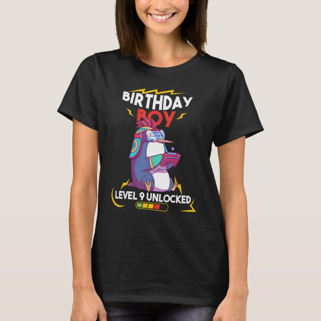 Birthday Boy Level 9 Unlocked  Penguin 9th Video G T-Shirt (Front)