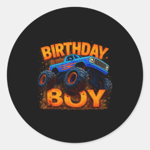 Birthday Boy Monster Truck Funny Family Matching  Classic Round Sticker