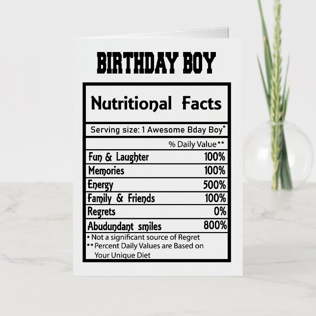 Birthday Boy Nutritional Facts  Foil Greeting Card (Front)