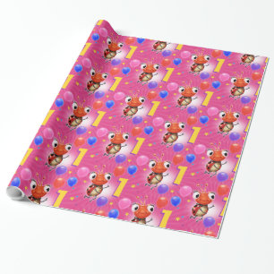 Birthday Boy or Girl age 1 Ladybug wrapping paper. Paper