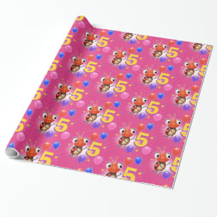 Birthday Boy or Girl age 5 Ladybug wrapping paper. Paper