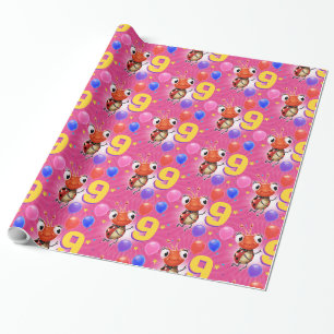 Birthday Boy or Girl age 9 Ladybug wrapping paper. Paper