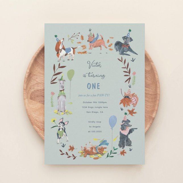 Birthday boy Paw-ty cute puppy dogs  Invitation (Birthday Paw-ty cute puppy dogs Invitation kids party)