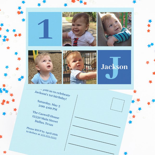 Birthday Boy Photo Custom Kids Party Invitation Postcard (Creator Uploaded)