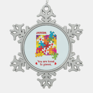 Birthday Boy Puzzle Love to Pieces Snowflake Pewter Christmas Ornament