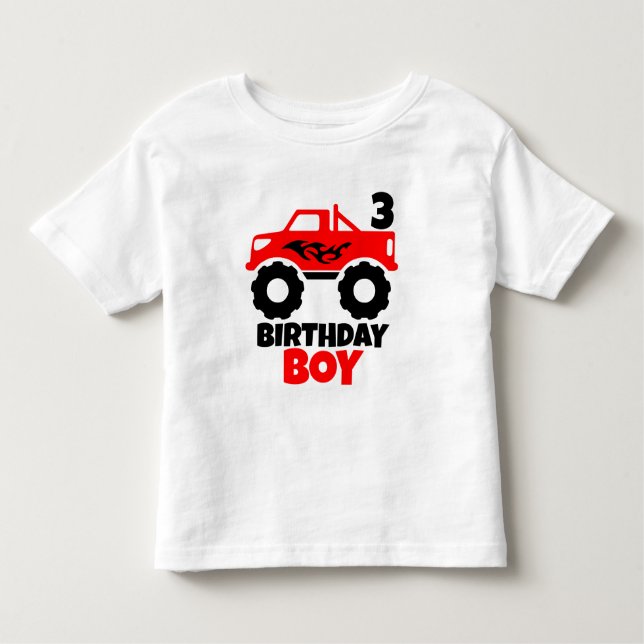 Birthday Boy Red Monster Truck with Age Toddler T-Shirt (Front)