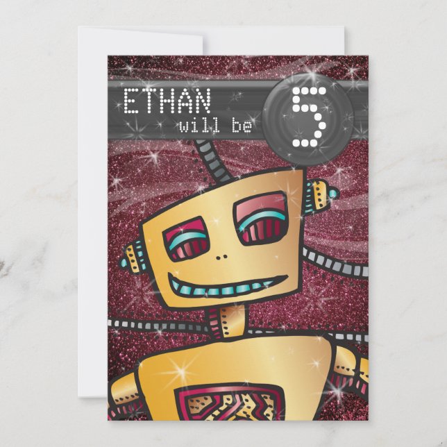 Birthday Boy Robot Comic Book Hero Space SciFi Invitation (Front)
