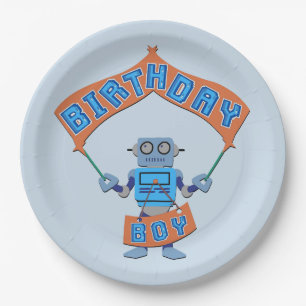 Birthday Boy Robot Paper Plate