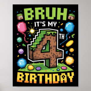 Birthday Boy Shirt Bruh It's My 4th Birthday Video Poster