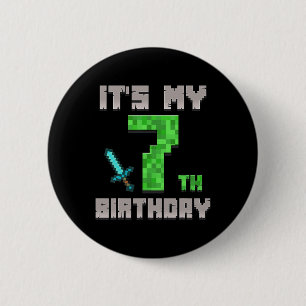 Birthday Boy Shirt It's My 7th Birthday Gamer Pixe 6 Cm Round Badge