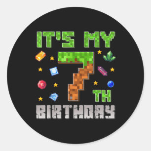 Birthday Boy Shirt Its My 7th Birthday Gamer Pixel Classic Round Sticker