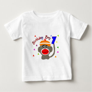 Birthday BOY Sock monkey 1 year old Baby T-Shirt