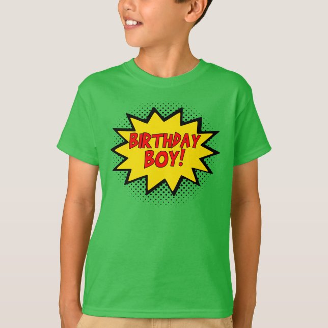 BIRTHDAY BOY Superhero Logo Gift T-Shirt (Front)
