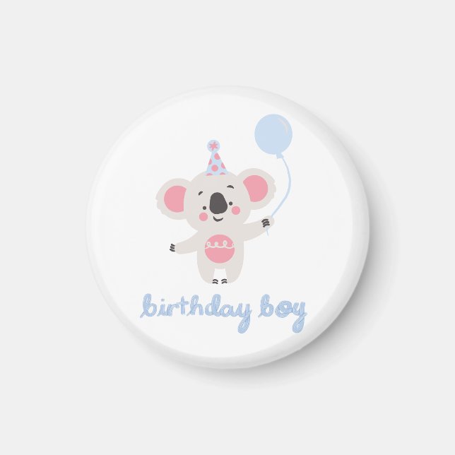 Birthday Boy Teddy Bear Holding A Balloon Magnet (Front)