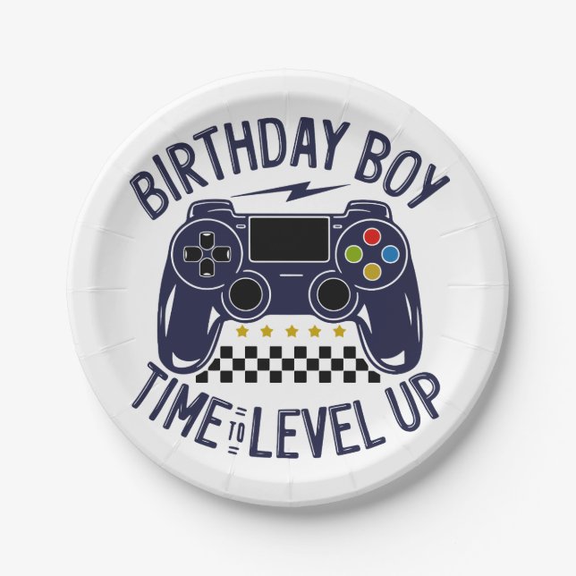 Birthday Boy Time to Level Up Paper Plate (Front)