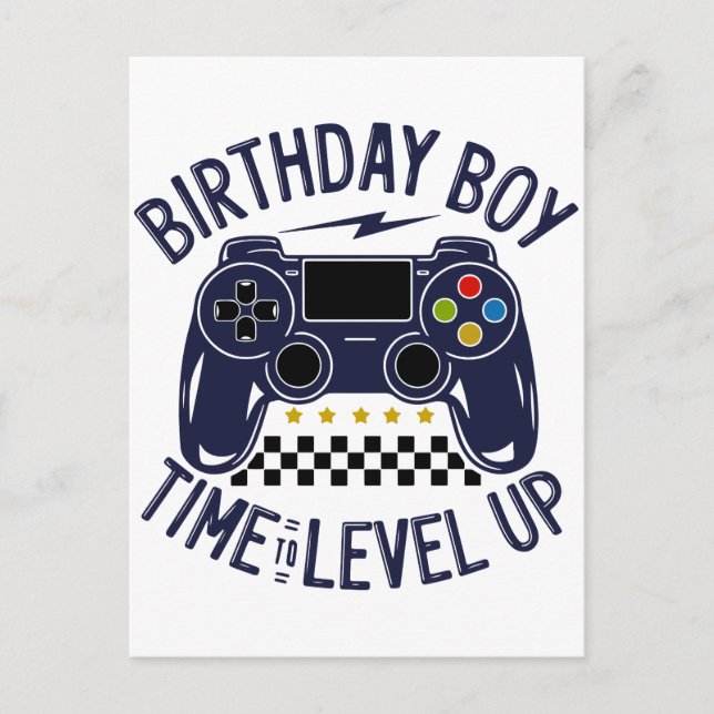 Birthday Boy Time to Level Up Postcard (Front)