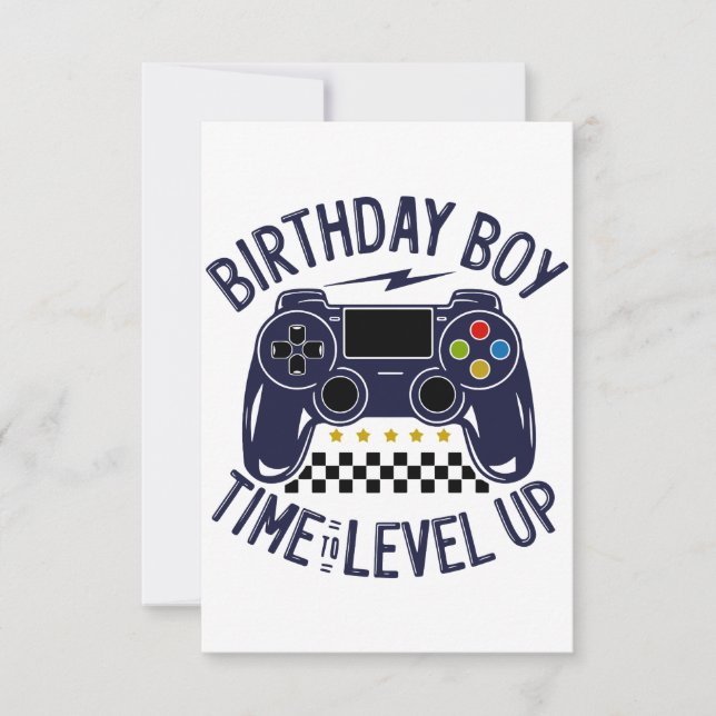 Birthday Boy Time to Level Up RSVP Card (Front)