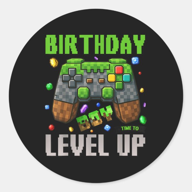 Birthday Boy Time To Level Up Video Game Birthday  Classic Round Sticker (Front)