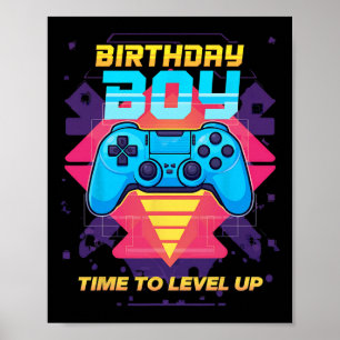Birthday Boy Time To Level Up Video Game Gamer Gra Poster