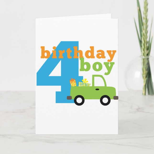 Birthday Boy Truck 4 Card (Front)