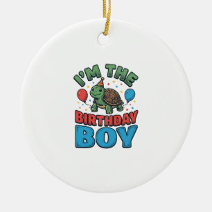 Birthday Boy Turtle Vintage Party Shirt Design_1 Ceramic Tree Decoration