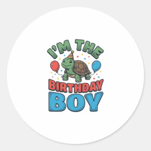 Birthday Boy Turtle Vintage Party Shirt Design_1 Classic Round Sticker