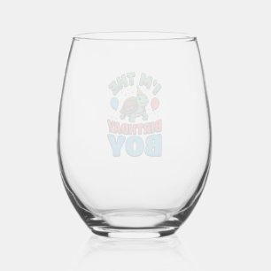 Birthday Boy Turtle Vintage Party Shirt Design_1 Stemless Wine Glass