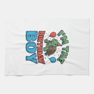 Birthday Boy Turtle Vintage Party Shirt Design_1 Tea Towel
