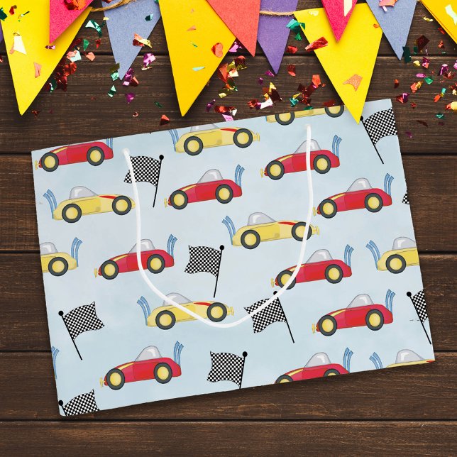 Birthday Boy Whimsical Race Cars Cute Pattern Large Gift Bag (Creator Uploaded)