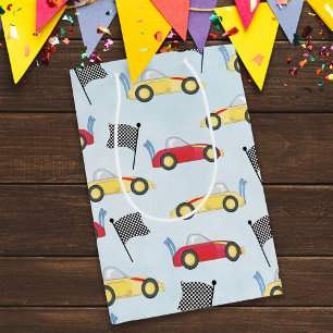 Birthday Boy Whimsical Race Cars Cute Pattern Medium Gift Bag