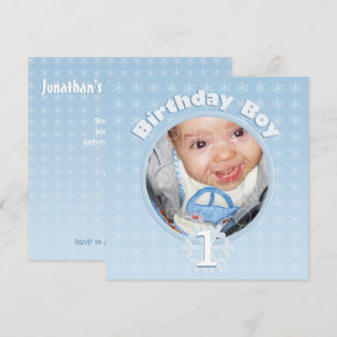 Birthday Boy Winter Onederland Blue Custom photo Invitation