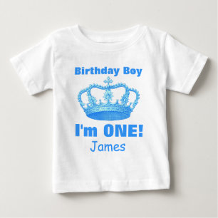 Birthday Boy with Crown I'm ONE! Custom Name V06N Baby T-Shirt