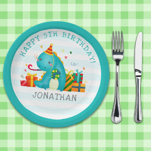 Birthday Boy with Dinosaurs Theme Paper Plate