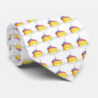 Birthday Boy Yellow Cake Slice w/ Candle Bday Tie
