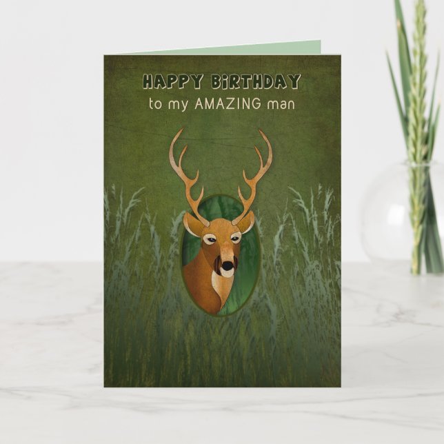 Birthday, Boyfriend, Deer with Antlers in the Bush Card (Front)
