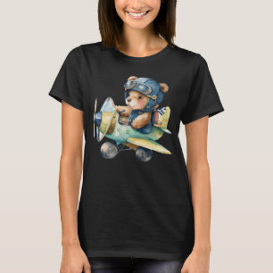 Birthday Boys Girls Toddle Cute bear flying a plan T-Shirt
