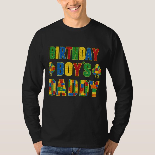 Birthday Boys Heart Daddy Dad Building Block T-Shirt (Front)