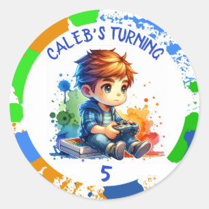 Birthday Boy's name and age Personalized  Classic Round Sticker