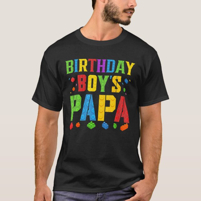 Birthday Boy's Papa Blocks Master Builder Brick Bu T-Shirt (Front)