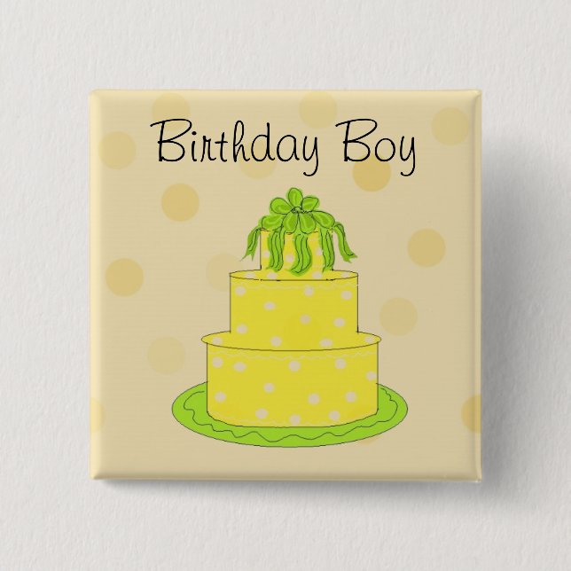 Birthday Boys Yellow Cake 15 Cm Square Badge (Front)