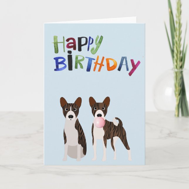 Birthday Brindle Basenji Dog Animal Bubble Gum Card (Front)
