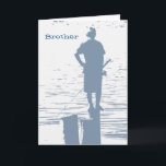 Birthday, brother, boy fishing from stump. card<br><div class="desc">A young man fishing from a stump is featured on this fishing birthday greeting.</div>