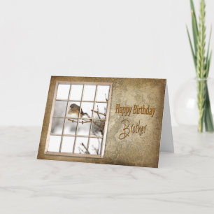 BIRTHDAY - BROTHER - VINTAGE WINDOW - BIRD CARD