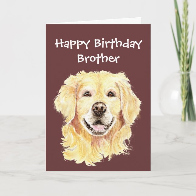Birthday Brother Watercolor Golden Retriever Dog Card (Front)